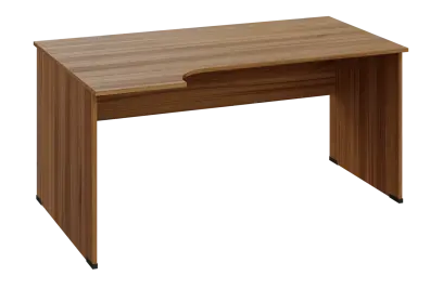 ERL 28 - 164 stůl kancelářský, rohový, levý, dřevěná podnož, deska 25 mm, široký 1600 mm, ořech světlý